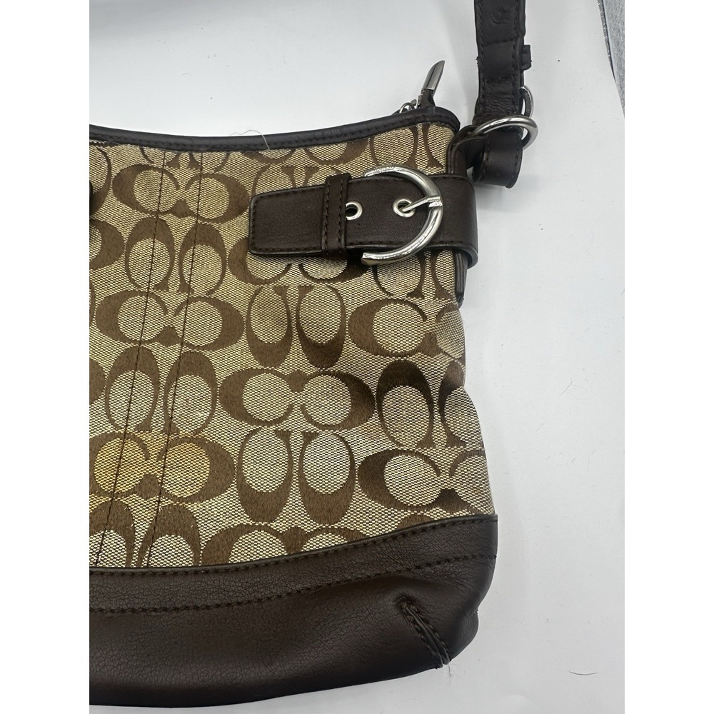 Coach Signature Soho Hobo Shoulder Bag Brown Khaki Canvas Leather Buckle Trim 14 - Picture 7 of 16